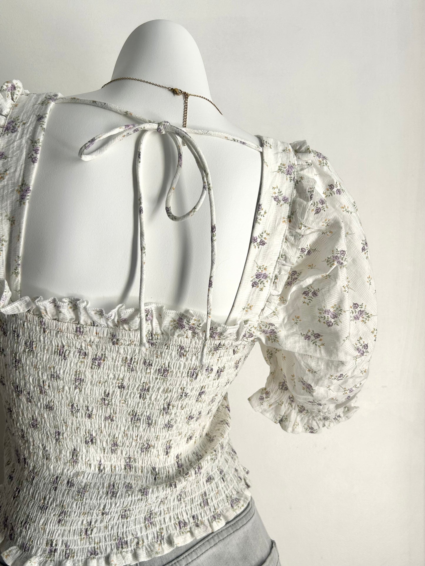 White floral ruffle top
