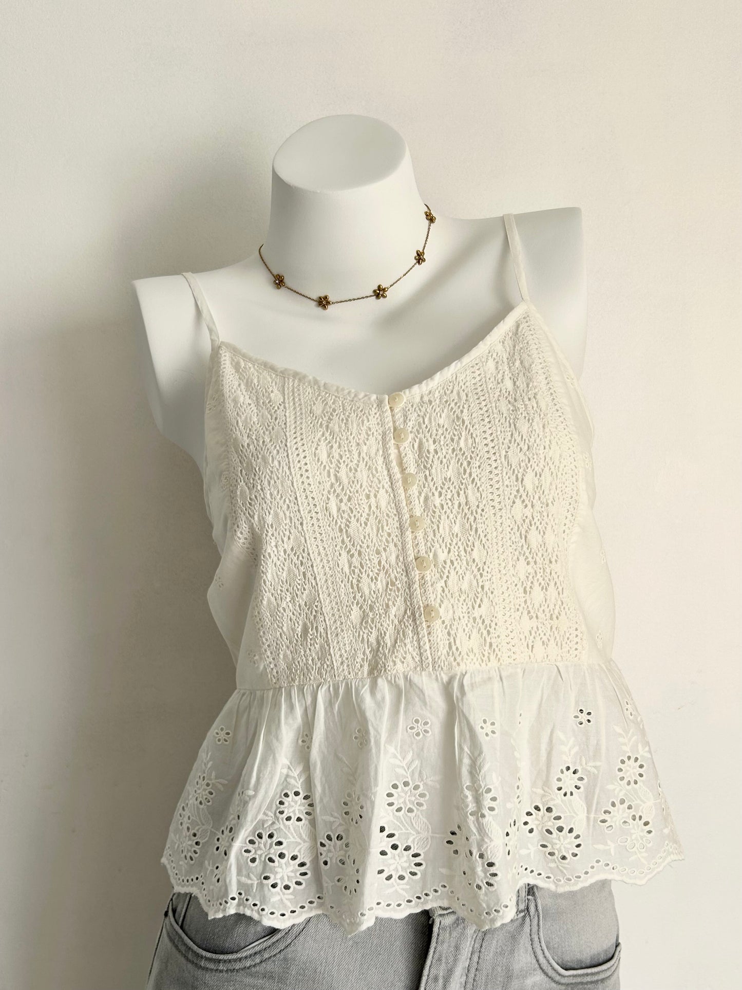 Lace peplum cami top