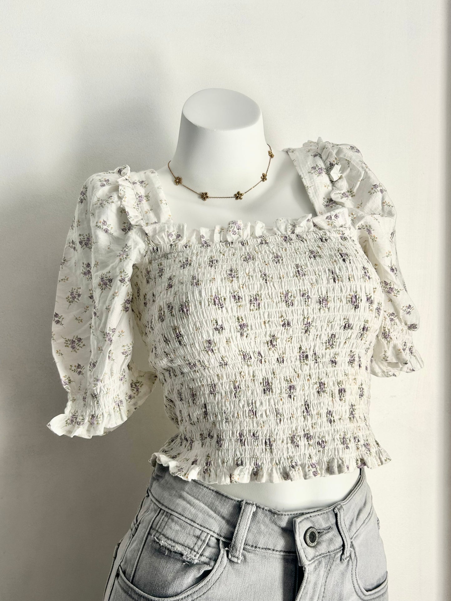 White floral ruffle top